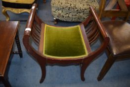 Green Upholstered Mahogany Piano Stool
