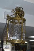 Ornate Brass Light Fitting with Cut Glass Shade
