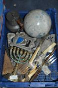 Box of Assorted Platedware, Glassware, etc.