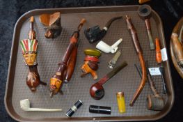Tray Lot of Pipes, Cheroot Holders, etc.