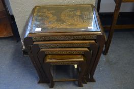 Eastern Style Carved Glass Topped Nest of Four Tables