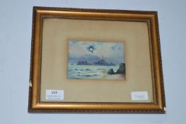 Miniature Gilt Framed Watercolour of a Lighthouse