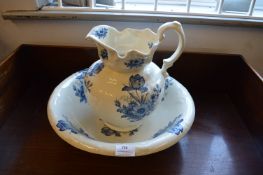 Blue & White Floral Wash Jug & Bowl Set