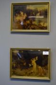 Two Gilt Framed Crystoleums - Ladies Feeding the Wild Fowl