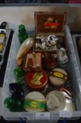 Tray Lot of Collectibles Including Buttons, Bottles, Soaps, Tins, etc.