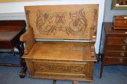 Carved Oak Monks Bench