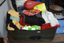 Large Suitcase of Adult & childrens clothes, including storm jackets, hoodies, lab coats