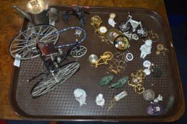 Tray Lot of Collectibles Including Bicycle Ornamen
