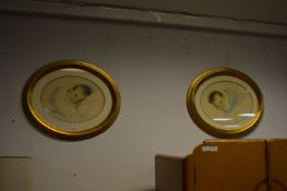 Two Oval Gilt Framed Pictures by Lillian Rowles