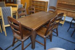 Heavy Dark Oak Dining Table and Six Chairs