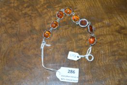 Ladies 925 Sterling Silver and Amber Bracelet