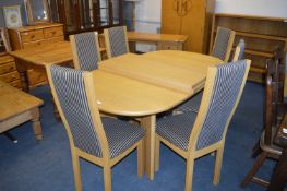 Light Oak Oval Dining Table with Six Candy Stripe