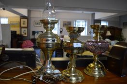 Three Brass Electric Table Lamps in the Form of Oi