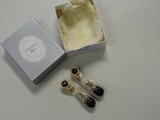 Pair of Vintage 1970s Clip Christian Dior Drop Earrings with Black Stones