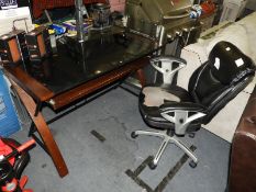 *Glass Topped Home Desk Pull Out Keyboard Tray and a Dorado Office Chair