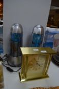 Large Brass Mantel Clock and Two Lava Lamps