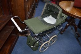 Vintage Green Silver Cross Pram with Matching Hand