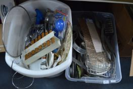 Two Containers of Kitchenware, Roasting Pans, Rack