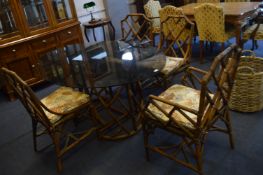 Glass Topped Oval Bamboo Dining Table with Four Ma