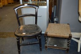 Antique Child's Chair and a Seagrass Stool
