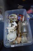 Large Tub of Pottery Items, Glassware, Ornaments,