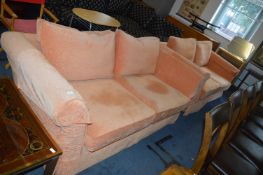 Pair of Large Two Seat Sofas with Salmon Pink Upho