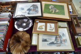 Silver Plate Dish and a Fur Hat