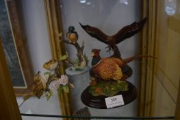 Four Bird Sculptures; Pheasants, Eagle, Kingfisher