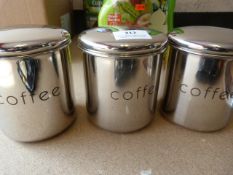 Three Stainless Steel Coffee Jars