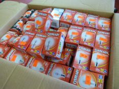 Box of Eveready 60W Halogen Light Bulbs and Variou