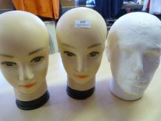 Two Plastic and One Polystyrene Hat/Wig Display He
