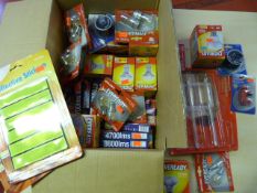 Box of Assorted Light Bulbs, Reflective Stickers,