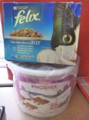 *Box of Felix Cat Food and a Tub of Fish Food