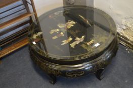 Chinese Lacquered Glass Topped Table with Mother o
