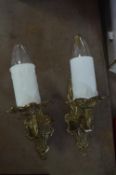 Two Brass Candle Wall Sconces