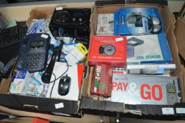 Two Boxes of Telephones, Headphones, Digital Camer