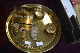 Assorted Brass Items, Tray, Letter Rack, etc.