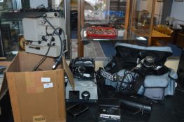 Camera Bag and Contents; Olympus OM10 Camera, Lens