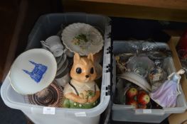 Two Tubs of Pottery and Glassware