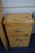 Pine Three Drawer Bedside Cabinet
