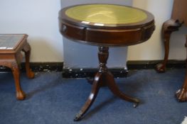 Small Mahogany Effect Leather Topped Drum Table