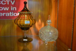 Two Ornate Glass Covered Dishes