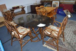 Cane Dining Set by Angraves, 4 Chairs with Smoked Glass Table Top