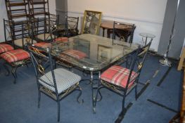 Black & Gilt Glass Topped Table with Four Matching