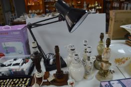 Nine Table Lamps Including Anglepoise and Two Wood