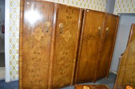 Pair of Matching Large Sized Walnut Veneered Wardr