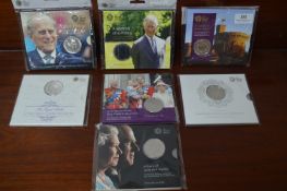 Seven UK £5 Brilliant Uncirculated Coins