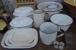 Blue and White Enameled Kitchenware etc