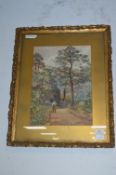 Gilt Framed Watercolour by Amy Dora Percy 1885 Stick Gatherer
