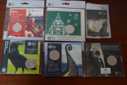 Six UK £5 Brilliant Uncirculated Coins
